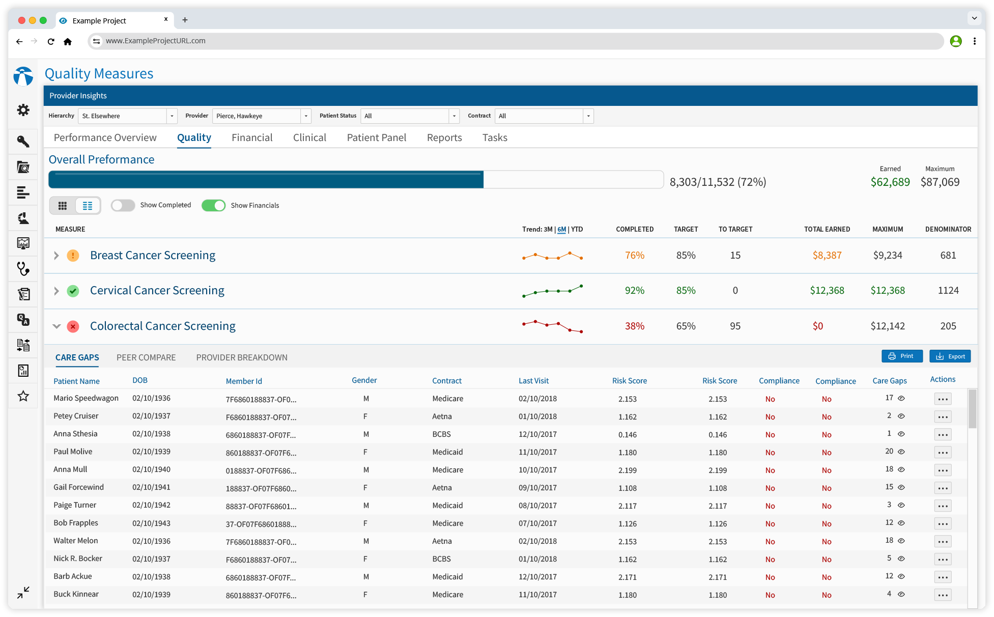 Quality Measures Patient Screen